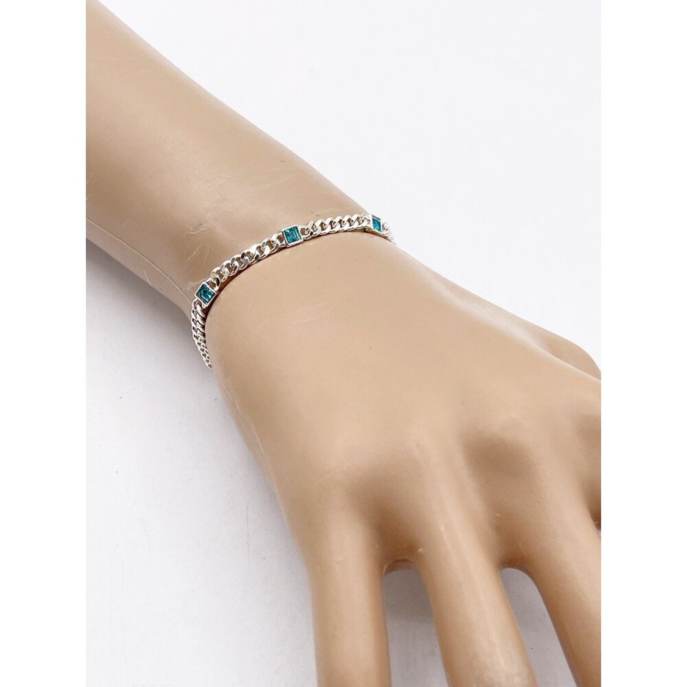 Alex and Ani Silver Tone Curb Chain Station Bracelet March Birthstone Adjustable